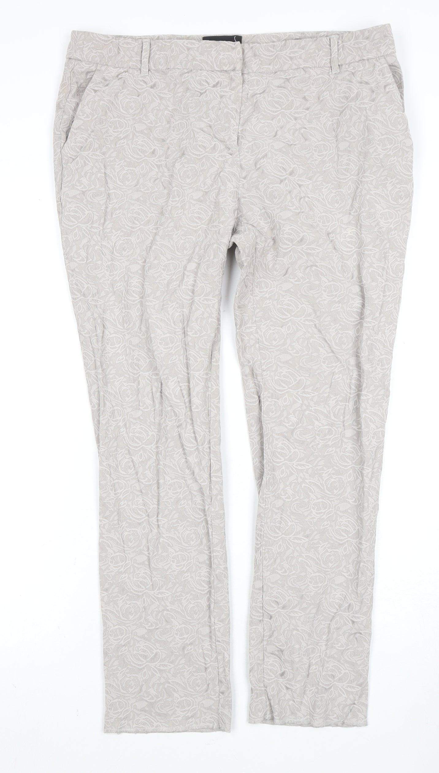 Next Women's Grey Floral Trousers Petites Size 14