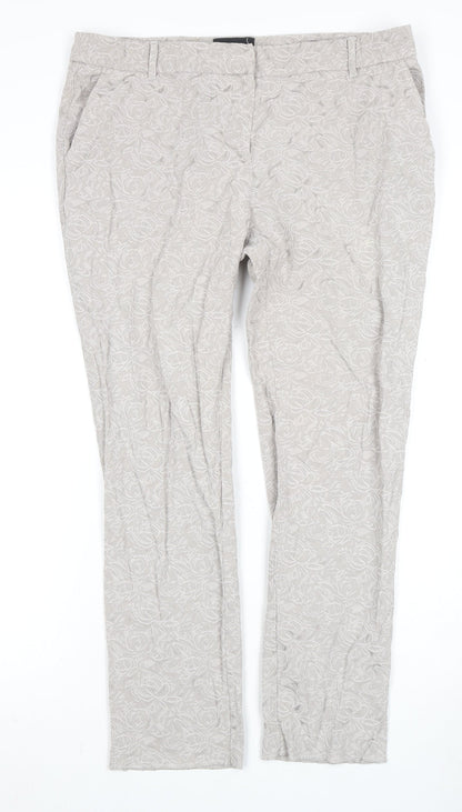 Next Women's Grey Floral Trousers Petites Size 14