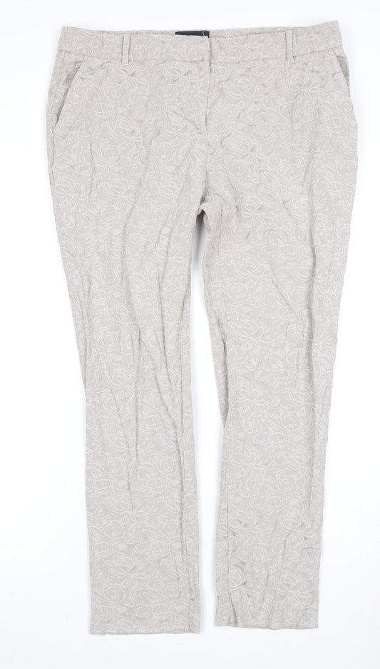 Next Women's Grey Floral Trousers Petites Size 14