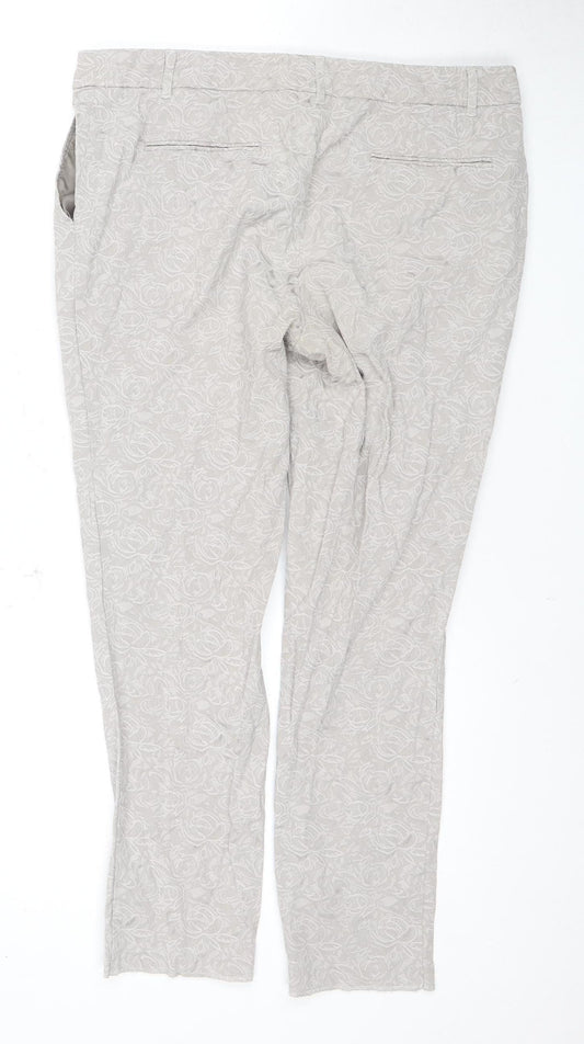 Next Women's Grey Floral Trousers Petites Size 14