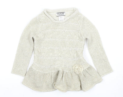 Guess Girls Ivory Pullover Jumper, Size 2 Years, Ruffle Accents