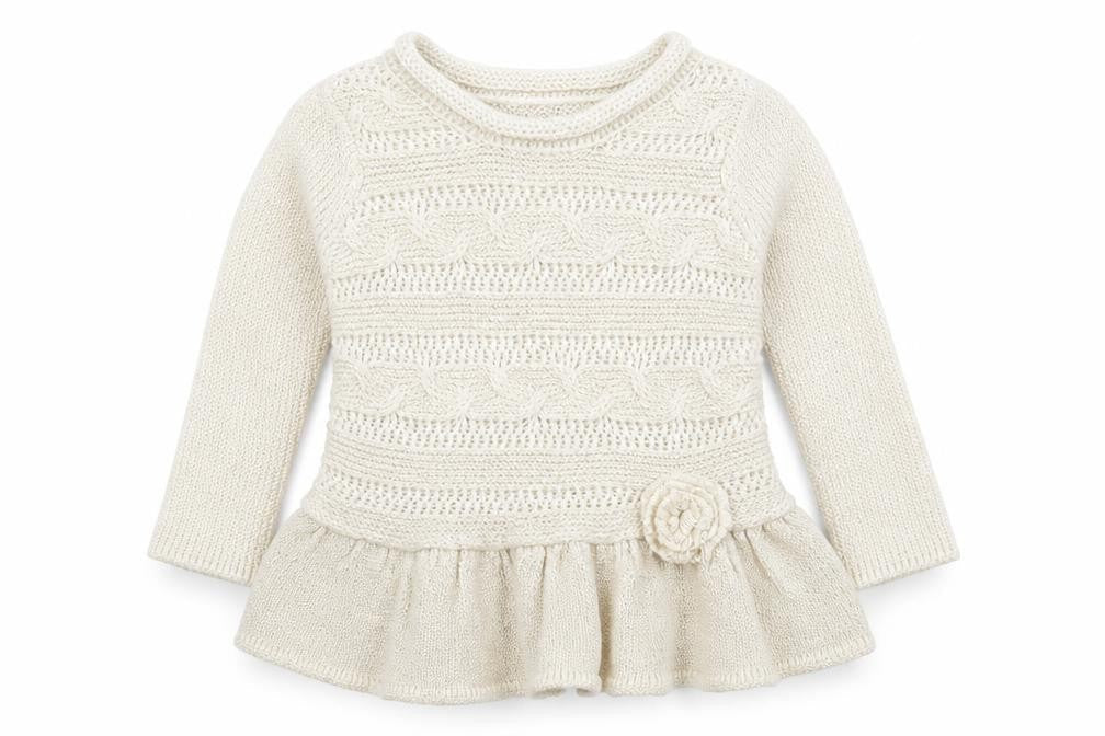 Front view of Guess girls’ ivory jumper, size 2, years, ruffle accents