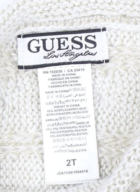Guess Girls Ivory Pullover Jumper, Size 2 Years, Ruffle Accents