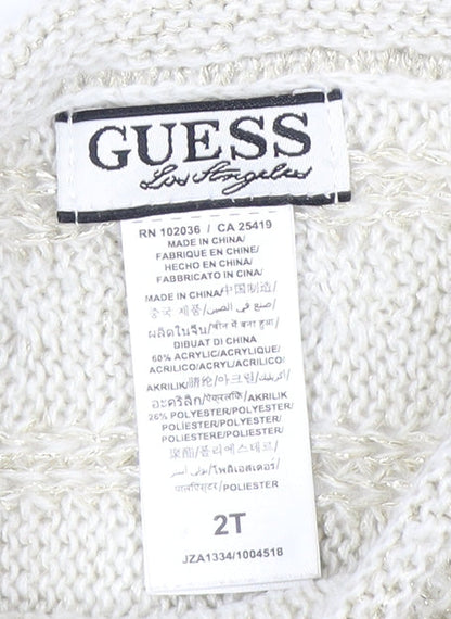 Guess Girls Ivory Pullover Jumper, Size 2 Years, Ruffle Accents