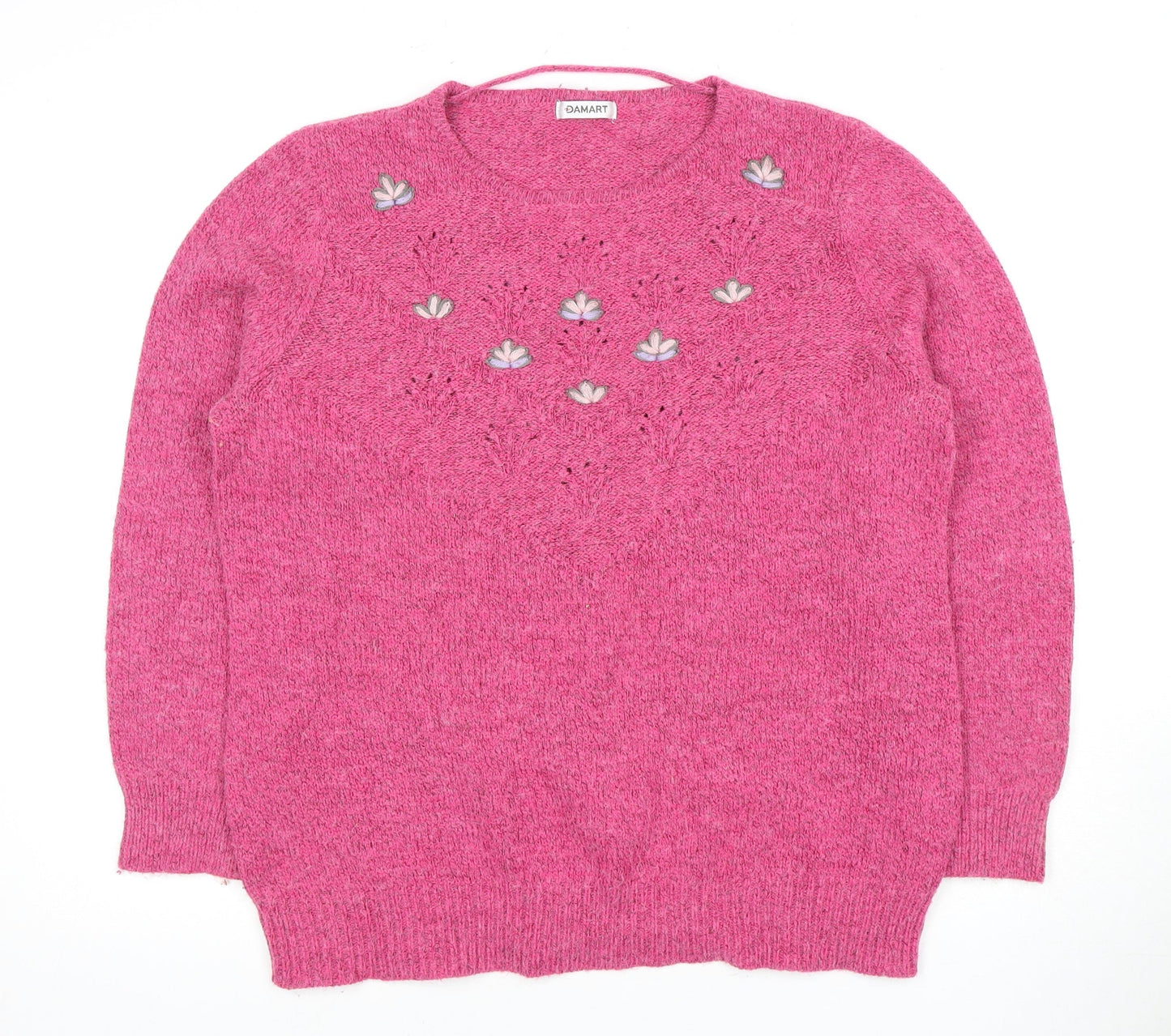 Damart Women's Pink Jumper Large, Embroidered Knit