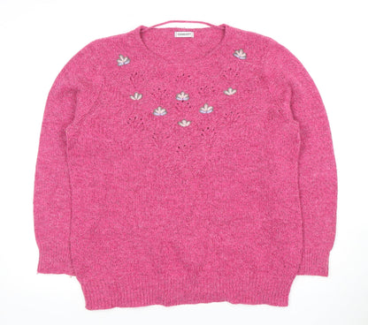 Damart Women's Pink Jumper Large, Embroidered Knit