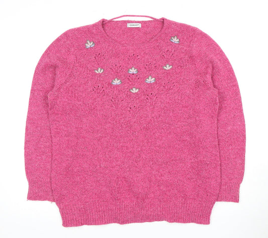 Damart Women's Pink Jumper Large, Embroidered Knit