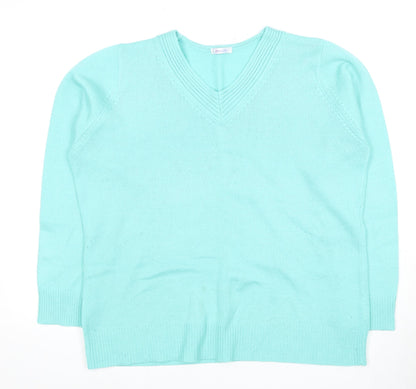 Damart Women's Blue V-Neck Acrylic Pullover Jumper