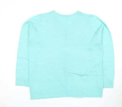 Damart Women's Blue V-Neck Acrylic Pullover Jumper