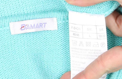 Damart Women's Blue V-Neck Acrylic Pullover Jumper