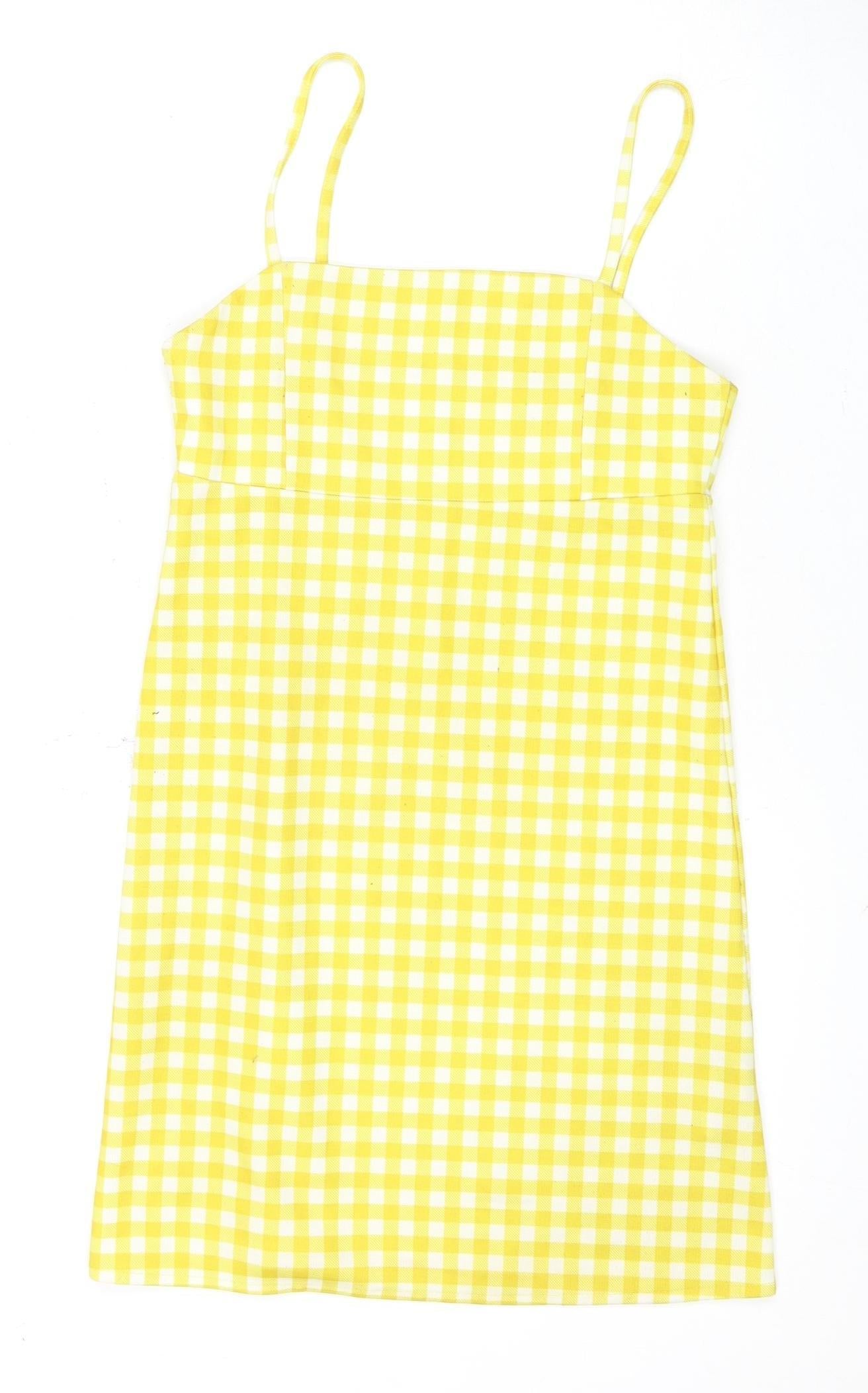 Pull&Bear Women Yellow Check Slip Dress XS