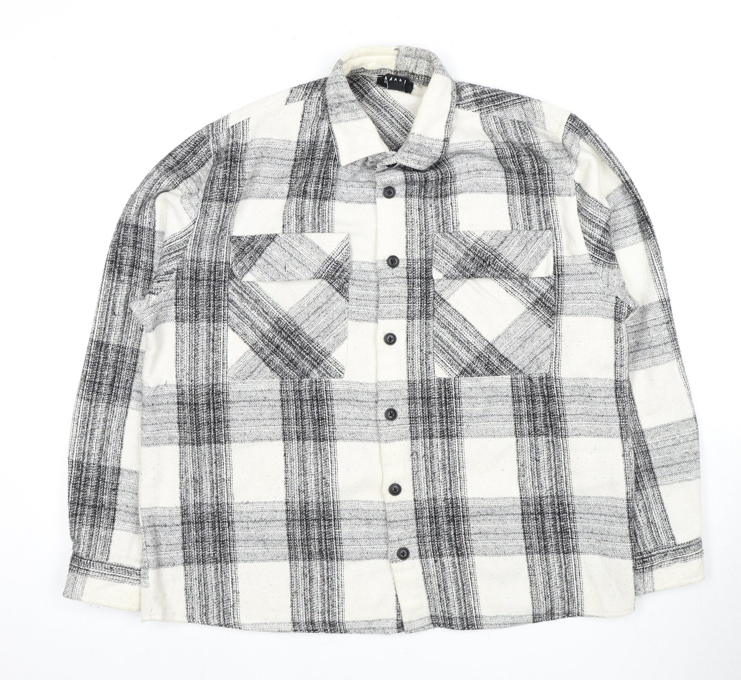 Man Men's Black and White Plaid Button-Up Shirt - L