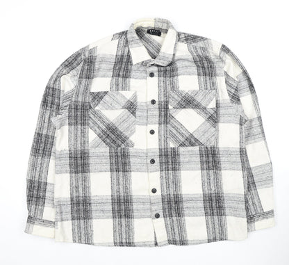 Man Men's Black and White Plaid Button-Up Shirt - L