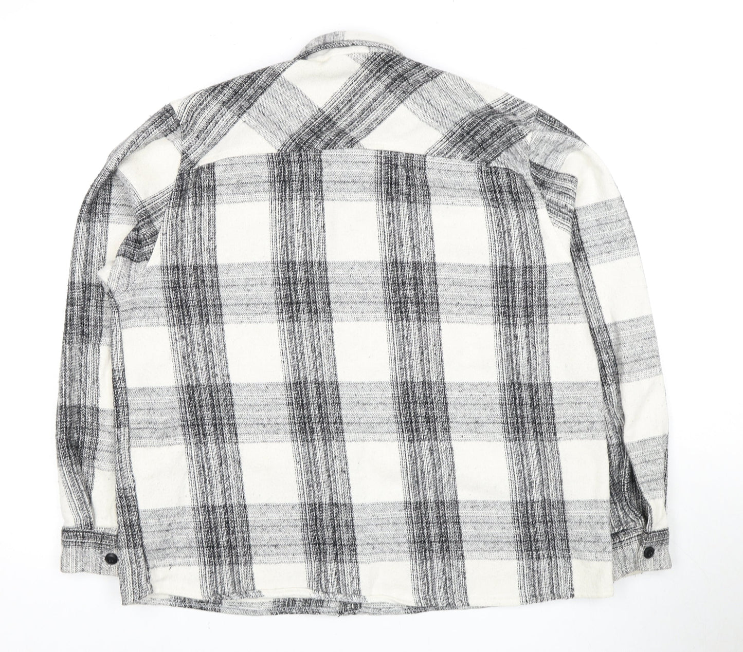 Man Men's Black and White Plaid Button-Up Shirt - L