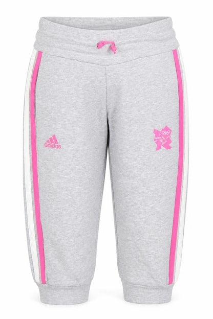 Front view of Adidas girls’ grey athletic shorts 7-8 years