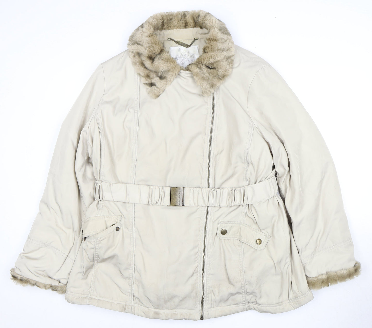 Rocha John Rocha Woman's Beige Hooded Parka Coat, Size 22