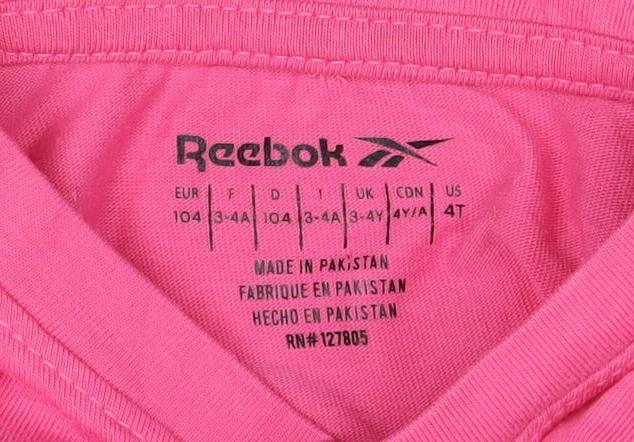 Reebok Girls Pink T-Shirt 4 Years - Casual Sporty Style