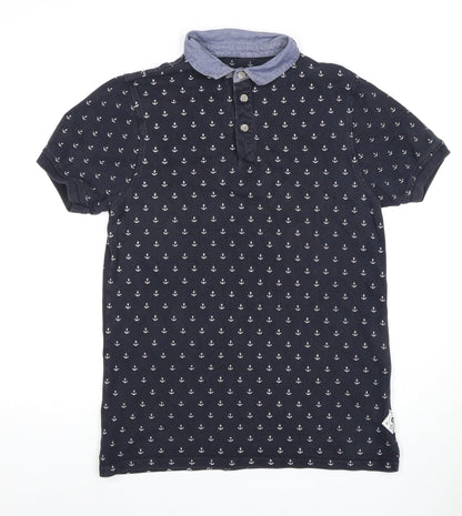 Soulcal & Co Men's Black Anchor Print Polo Shirt M