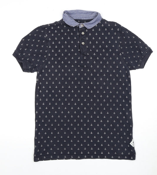 Soulcal & Co Men's Black Anchor Print Polo Shirt M