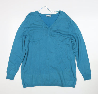 Damart Women's Blue V-Neck Pullover Jumper - L