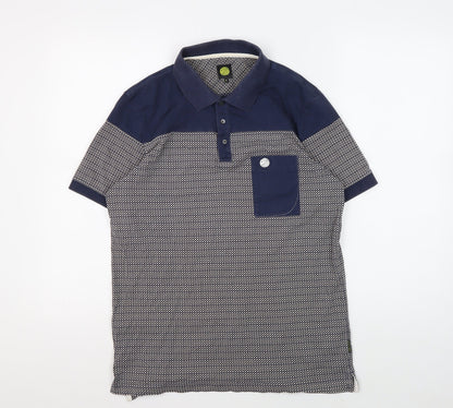Pretty Green Men's Blue Polo Shirt, Size S, Geometric Pattern