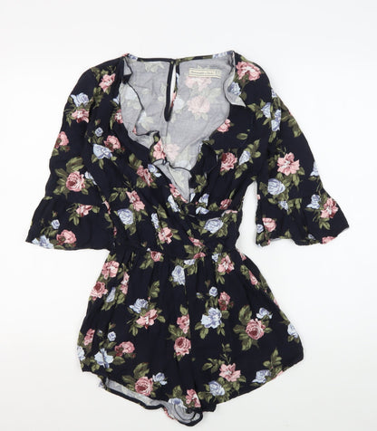 Abercrombie & Fitch Women's Black Floral Playsuit XS