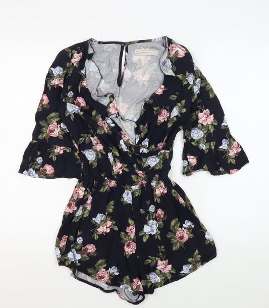 Abercrombie & Fitch Women's Black Floral Playsuit XS