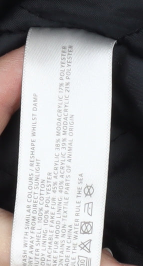 FatFace Women's Black Parka Coat Size 8 with Fur Trim