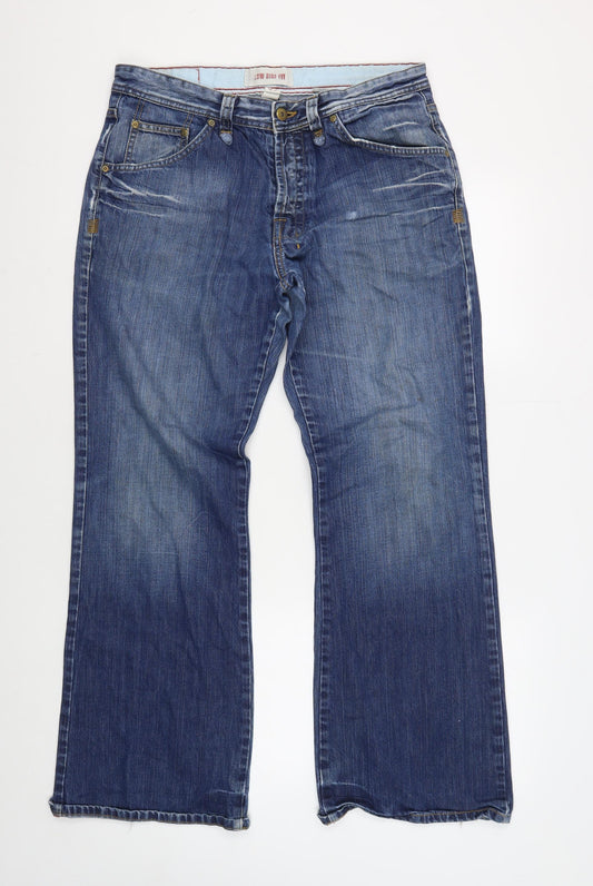 Men's Blue Straight Leg Cotton Jeans 34R 86cm Low Rise