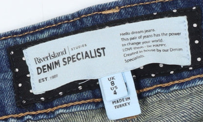 Womens UK Size 8 River Island Regular Fit Straight Blue Jeans