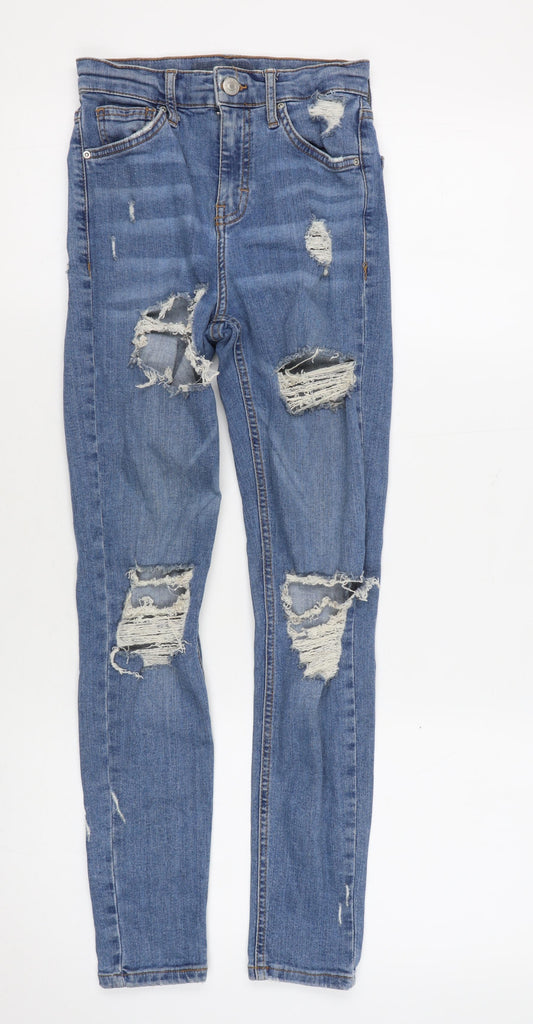 Topshop Women's Blue Skinny Distressed Jeans Size 4