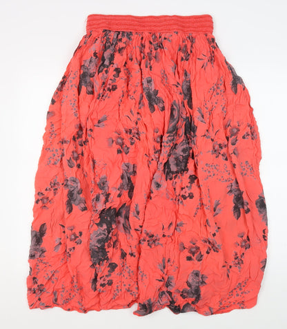 Ambra Women's Red Floral Midi Skirt 1X