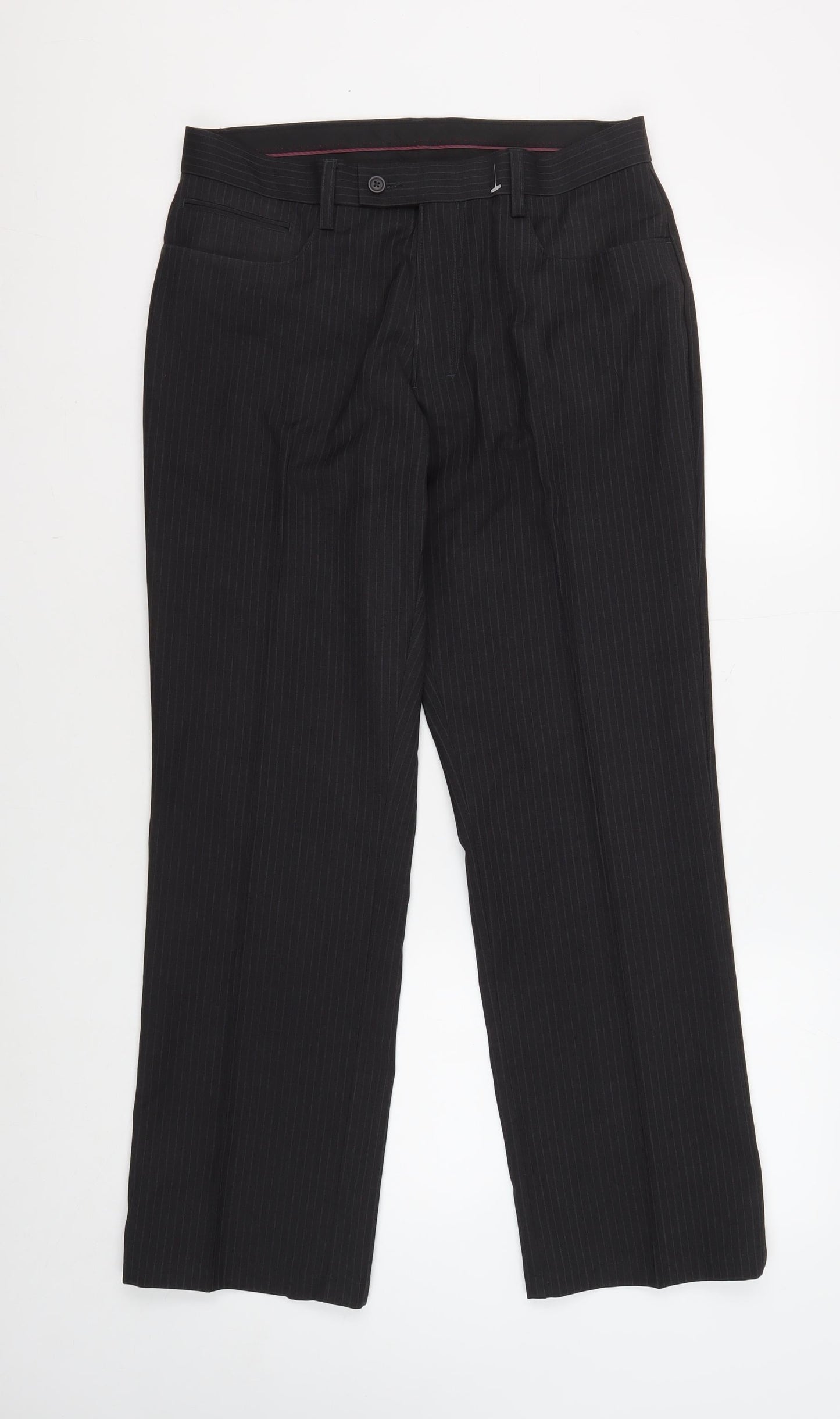 Next Men's Black Striped Trousers, Size 32S, Regular Fit