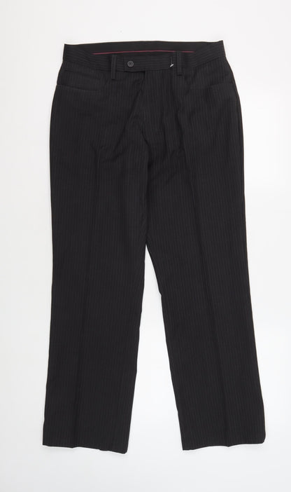 Next Men's Black Striped Trousers, Size 32S, Regular Fit