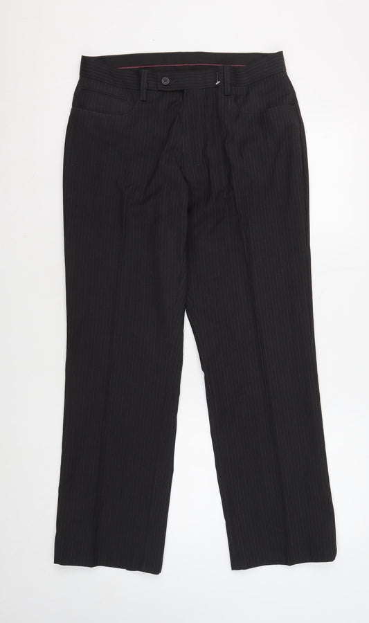 Next Men's Black Striped Trousers, Size 32S, Regular Fit