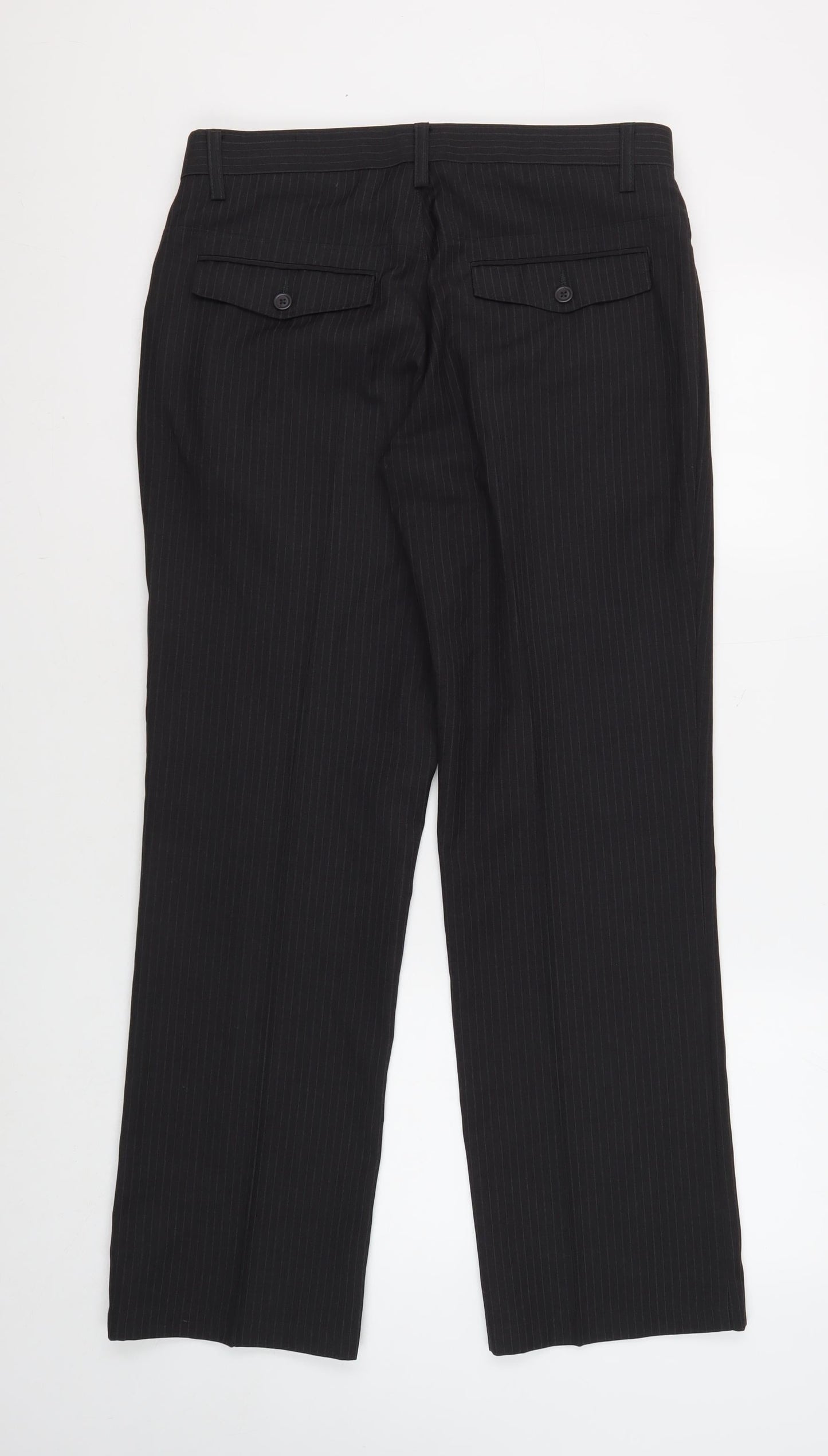 Next Men's Black Striped Trousers, Size 32S, Regular Fit