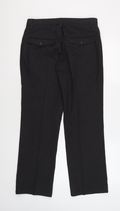 Next Men's Black Striped Trousers, Size 32S, Regular Fit