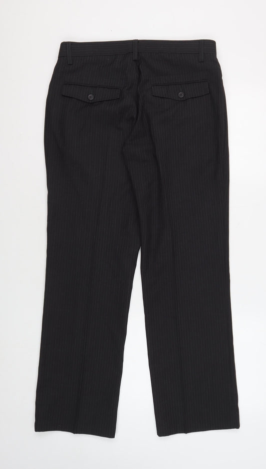 Next Men's Black Striped Trousers, Size 32S, Regular Fit