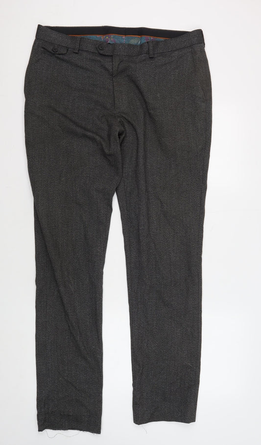 Next Men's Grey Formal Trousers, Size 36, Straight Leg