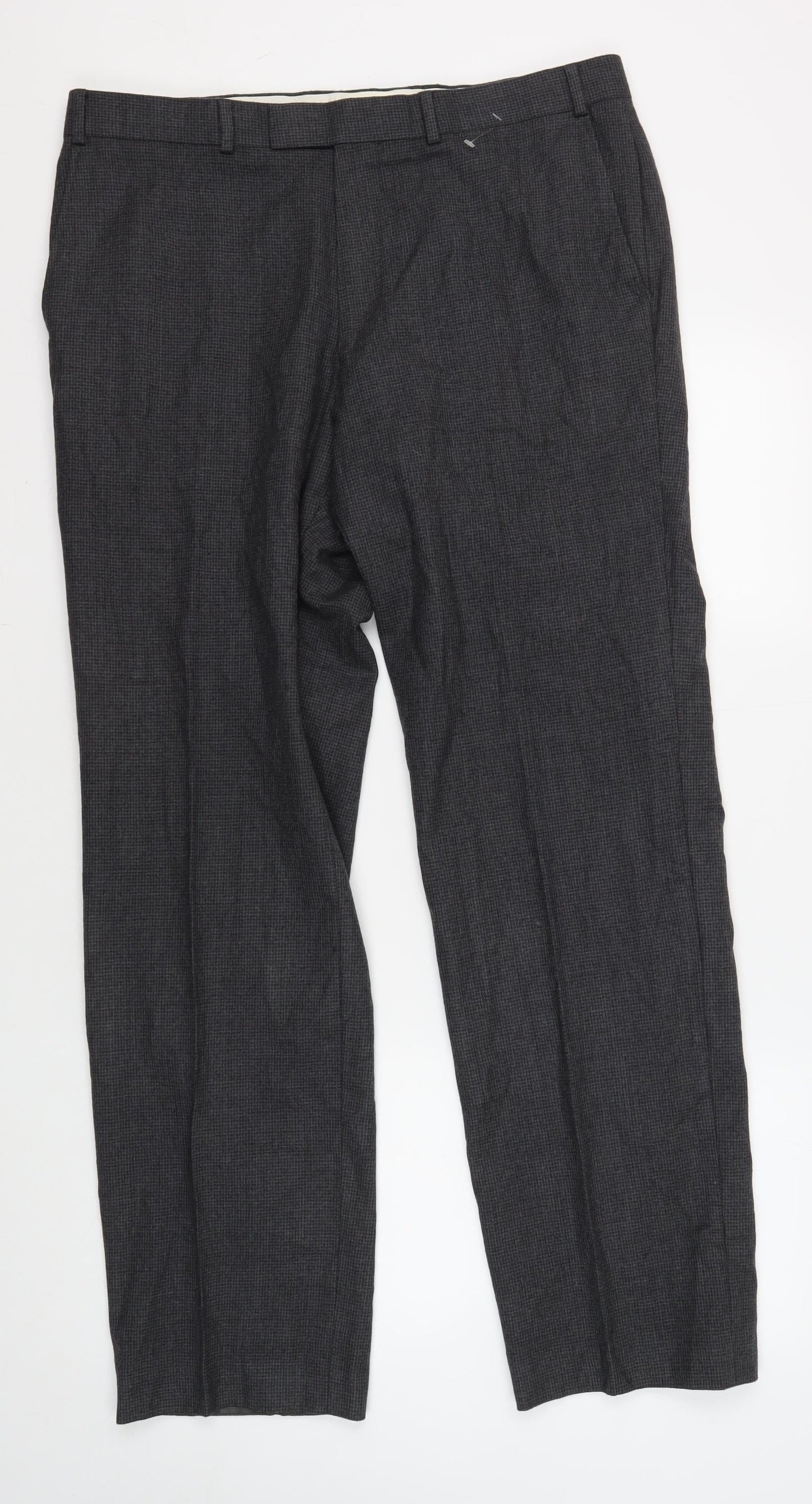 Marks and Spencer Men's Grey Wool Check Trousers, Size 36