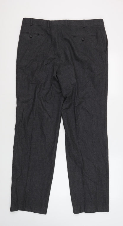 Marks and Spencer Men's Grey Wool Check Trousers, Size 36