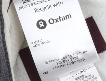 Marks and Spencer Men's Grey Wool Check Trousers, Size 36