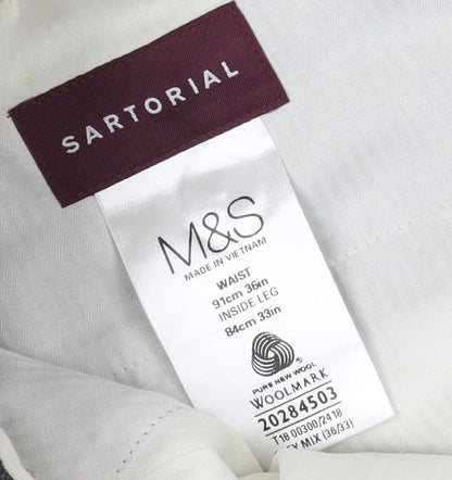 Marks and Spencer Men's Grey Wool Check Trousers, Size 36