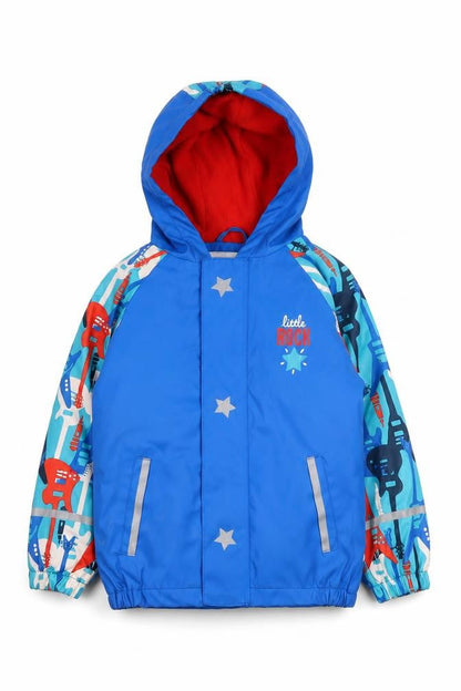 Front view of Lupilu boys’ blue hooded parka jacket 4-6 years
