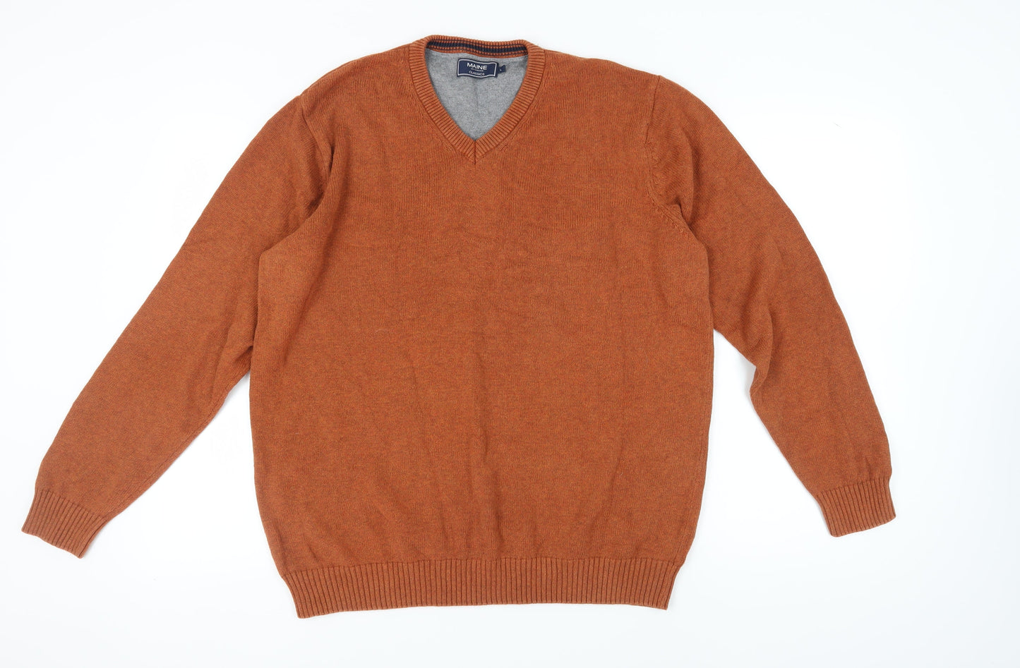 Maine New England Men's Brown V-Neck Pullover Jumper L