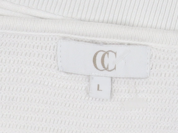 CC Women's White Pullover Jumper, Size L, Long Sleeve