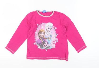 Disney Girls Pink Frozen T-Shirt, Size 7-8 Years, Long Sleeve