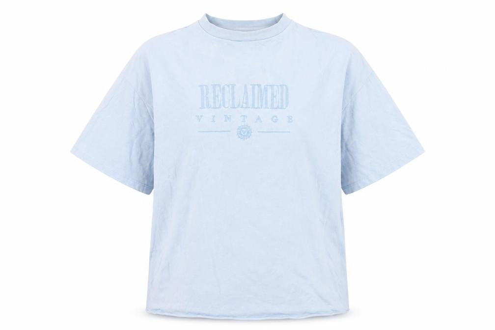Front view of Reclaimed Vintage Blue Cotton unisex t-shirt xs