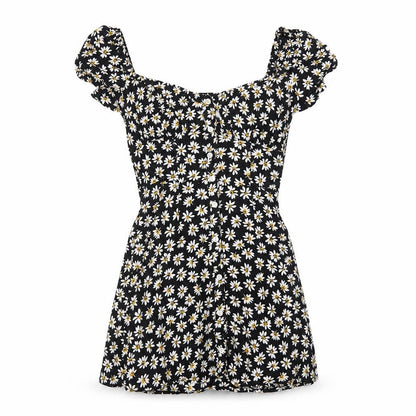 Bershka Women's Black Floral Puff Sleeve Mini Dress