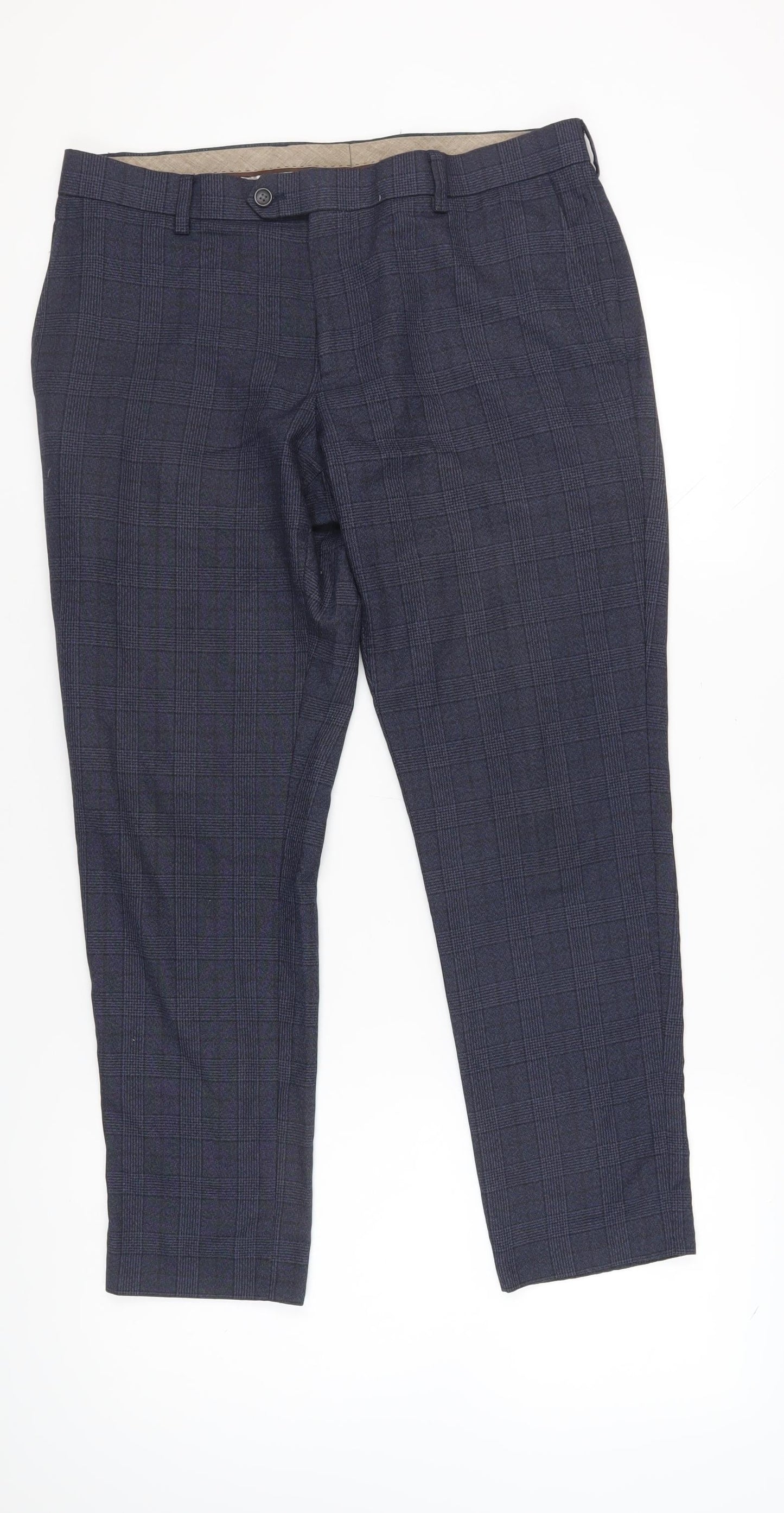 Next Men's Grey Check Formal Trousers, Size 34